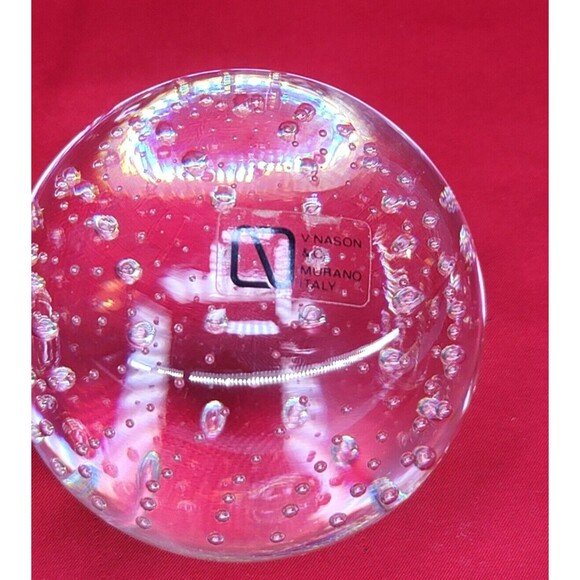 Air Bubble Murano Ball Paperweight Signed Round Clear Glass Sphere Globe Italy - Picture 8 of 10